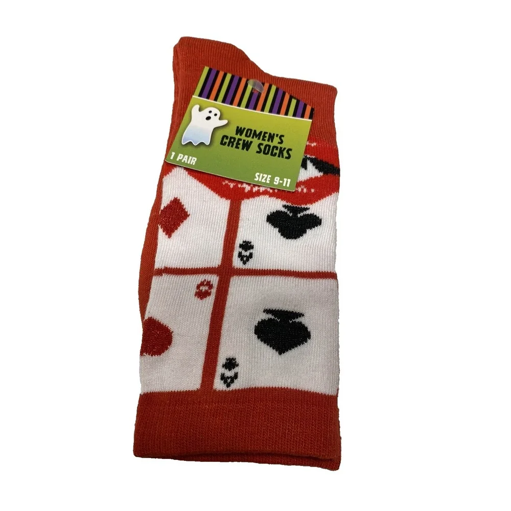 1 pair womens crew socks deck of cards vampire lips size‎ 9-11